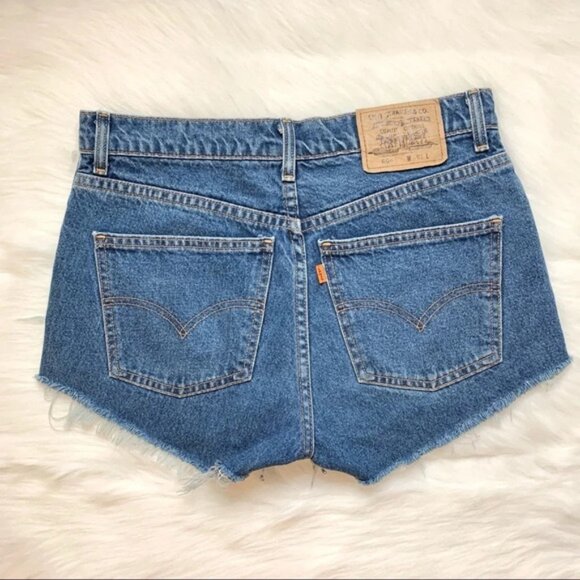 Levi’s Women’s Jean Shorts Vintage Orange Tab Cutoff Distressed Denim High Rise - Picture 15 of 16